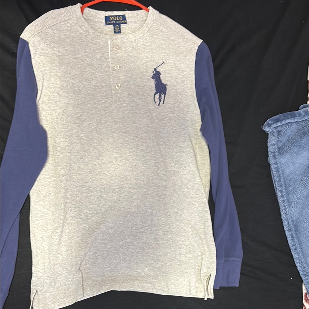 Polo Ralph Lauren Gray and Blue Long Sleeve Shirt